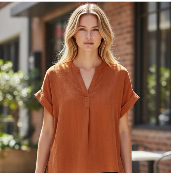 Madewell Tops - NWT Madewell Short Sleeve Cotton Blouse XX-Large, MULLED CIDER